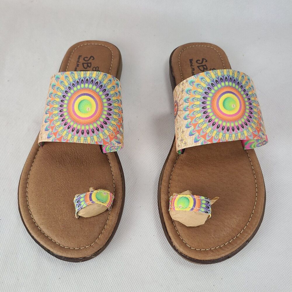 New SBICCA "Sunnyvale" Natural/Multi Toe Ring Flat Sandal $40 Women's (6)
